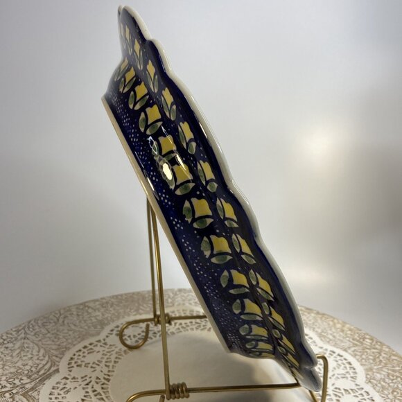 Polish Pottery Large Platter BOLESLAWCU Boleslawiec Poland 13in Ruffled Blue - Picture 6 of 6